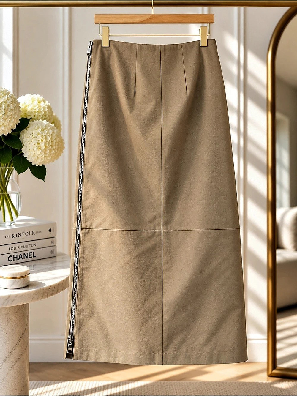 NWT Brandon Maxwell Cotton Gabardine Midi Skirt Brown Size 4